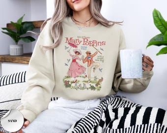 Watercolor Walt Disney Mary Poppins and Bert Paper Doll With a Magic Tote Bag Sweatshirt, Practically Perfect In Every Way Quotes