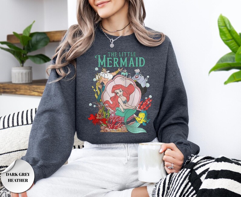 Retro Little Mermaid Sweatshirts, Disney Princess Ariel Sweatshirt, Ariel Flounder Sweatshirt, Birthday Girl Trip Sweatshirt, image 5