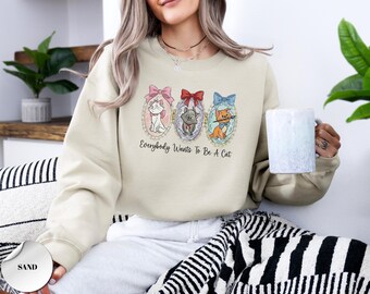 Disney Cats Sweatshirt, Sweatshirt, Disney The Aristocats Bonjour Sweatshirt, Everybody Wants To Be A Cats Sweatshirt, Disneyland Trip Sweat