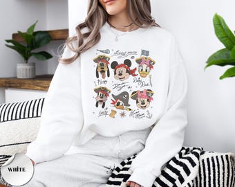 Vintage Disney Pirate Sweatshirt, Mickey & Friends Pirate Signature Crew Sweatshirt, Minnie Goofy Donald Daisy Sweater, Disney Cruise Gift