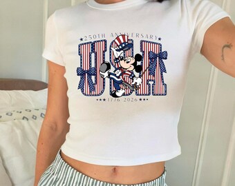 Retro Mickey America 250th Anniversary Baby Tee, 1776–2026 Patriotic Baby Tee, USA Semiquincentennial Baby Tee, Disney 4th of July Baby Tee