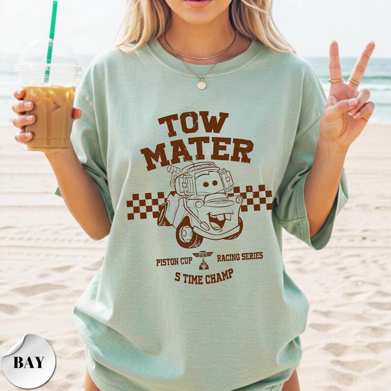 Comfort ColorsVintage Tow Mater Shirt, Radiator Springs Disney Cars Tee, Checkered Washed Disney Pixar Family Trip Graphic T-Shirt Gift image 7