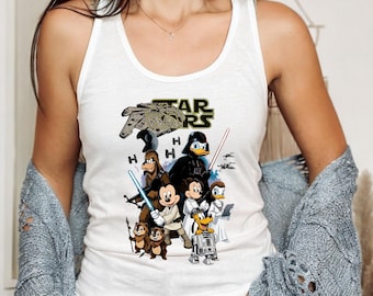 Débardeur rétro Disney Star Wars, débardeur Jedi rétro Mickey et ses amis, tenue de vacances en famille, débardeur graphique de dessin animé de science-fiction,