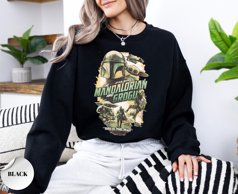 Sudadera vintage de Star Wars The Mandalorian y Grogu, Sudadera Grogu Bounty Hunter, Sudadera de Star Wars estilo años 90, Suéter Baby Yoda, imagen 5