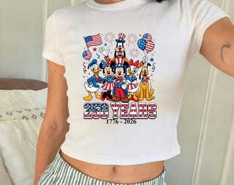 Retro Mickey Mouse 250 Years Baby Tee, America 250th Anniversary Baby Tee, Patriotic Disney Graphic Baby Tee, National Holiday Outfit