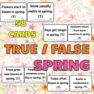 Schede di esercizi "Vero Falso" di primavera, 58 fatti stampabili, attività per la classe di scienze (download digitale)