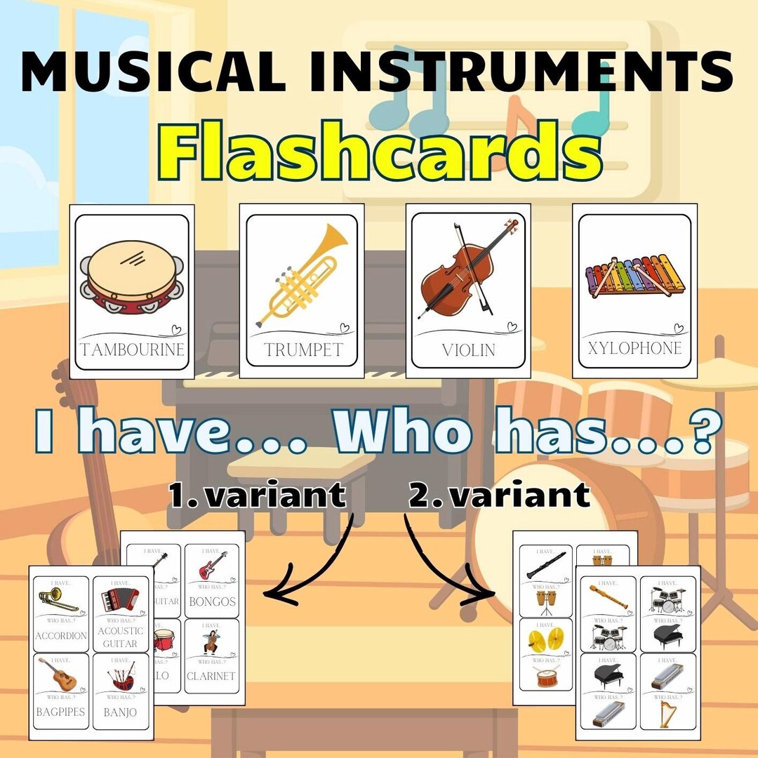 MUSICAL INSTRUMENTS - Flashcards, I Have. Who Has? - 2 Variant - Etsy