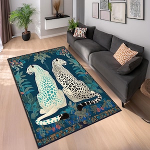 Leopard Area Rug, Exotic Animal Print, Jungle Theme Carpet, Boho Chic Living Room Decor