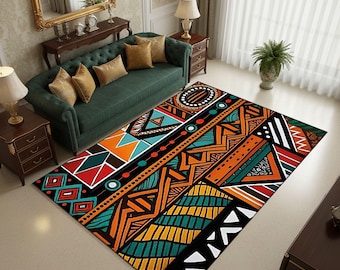 Savannah African Rug, Safari Ethnic Floor Art, Minimalist Tribal Carpet