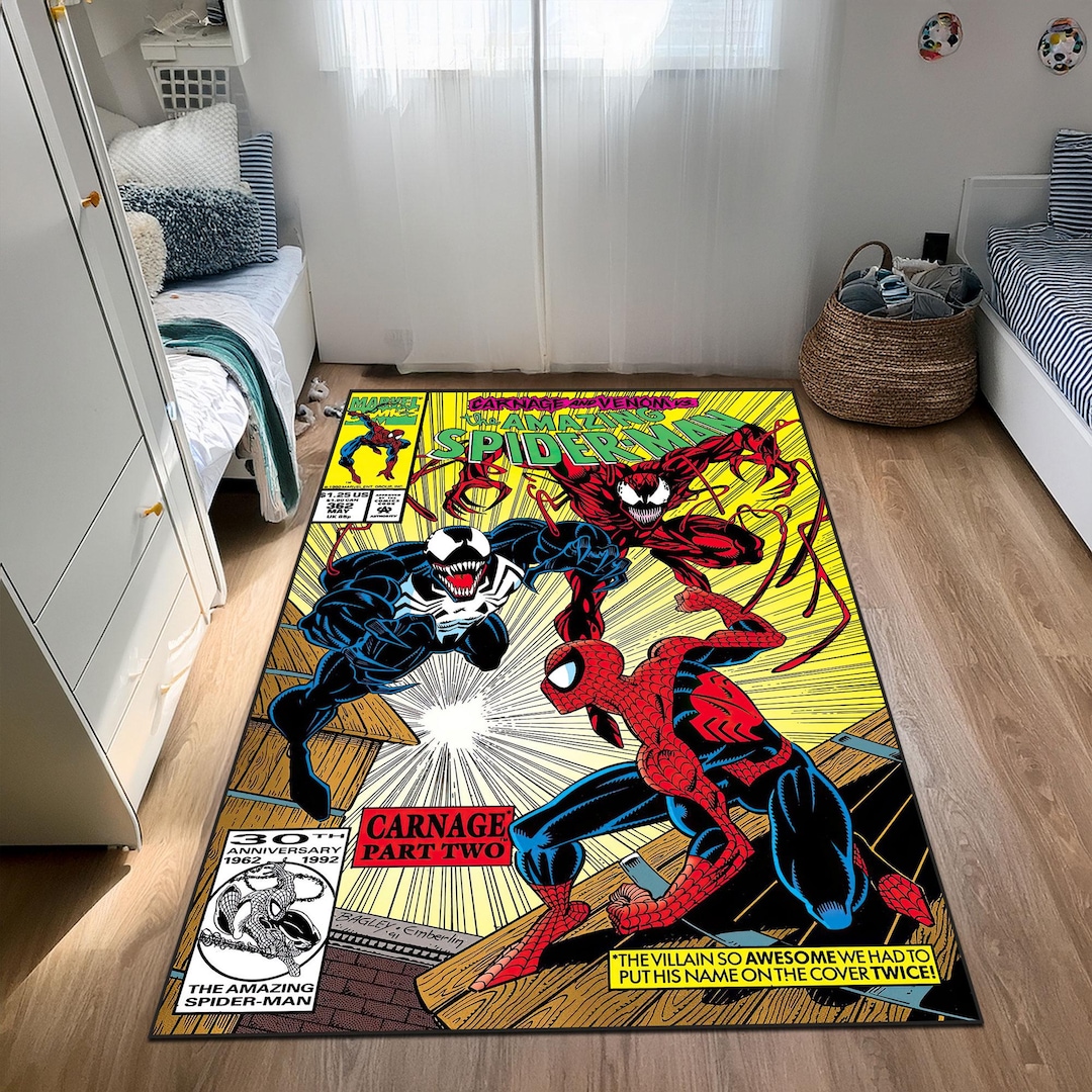 Spider-man Rug, Web of Spider-man Inspired, Black Suit Spiderman Comics ...