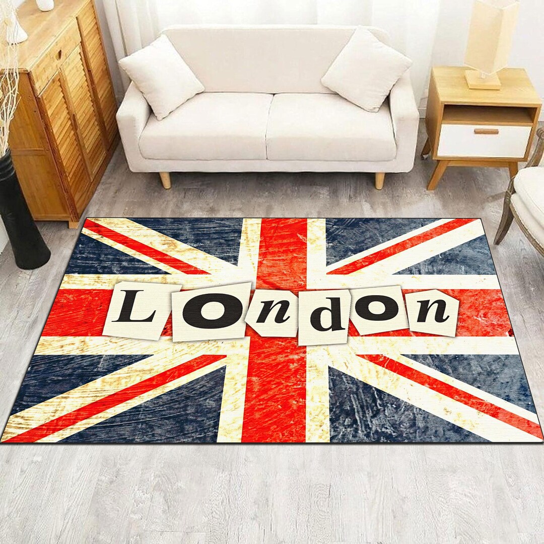 Union Jack Rugg Vintage Union Jack London Area Rug, Retro British Flag Carpet, UK Decor ...