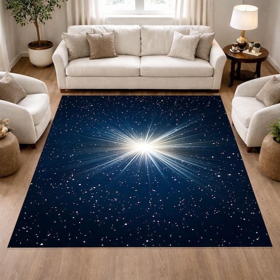 Galaxy Starburst Rug, Space Area Rug, Cosmic Star Explosion Carpet, Night Sky Decor Rug, Universe Aesthetic Modern Rug
