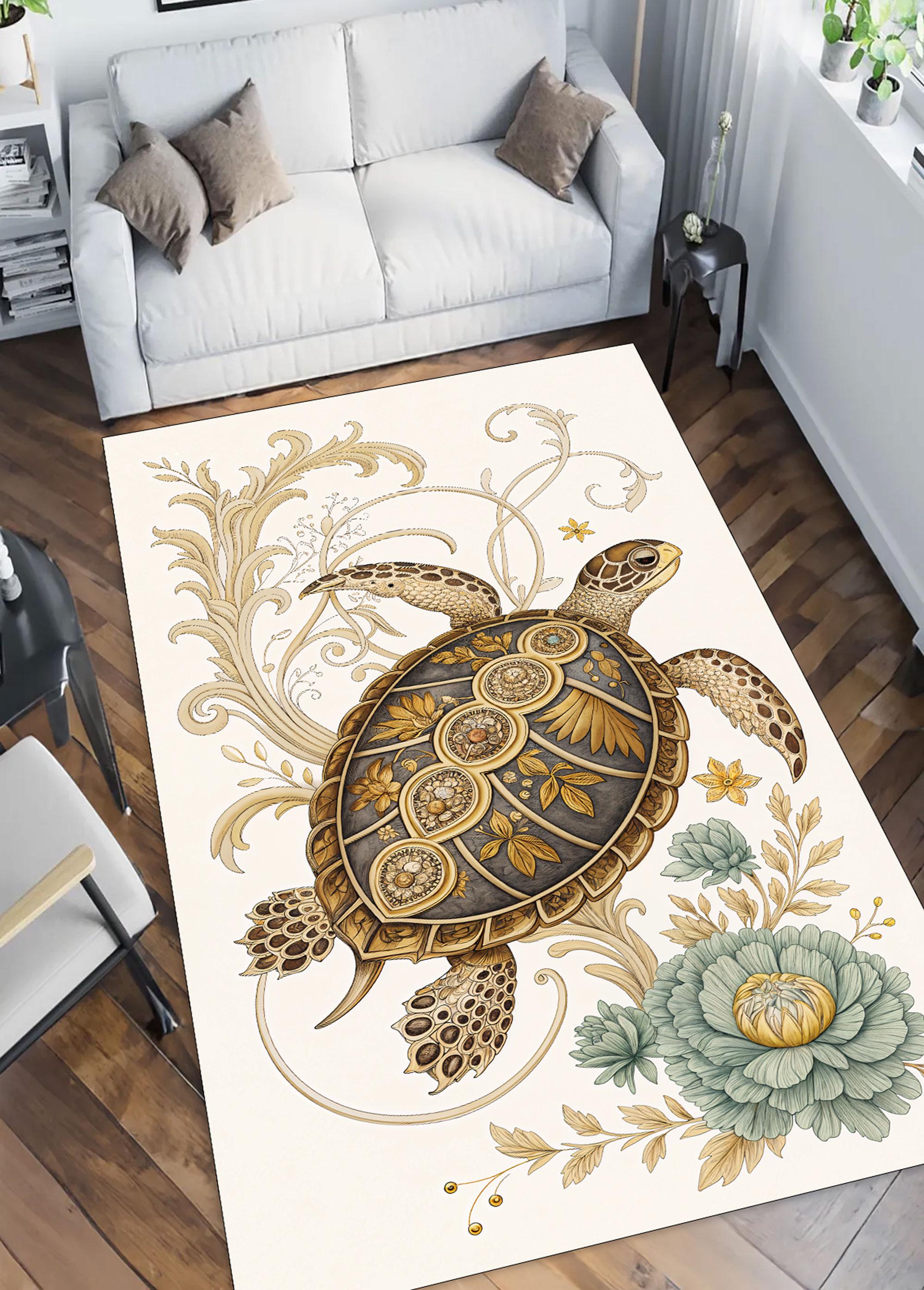 Vintage Sea Turtle Botanical Area Rug, Antique Coastal Floor Decor - Etsy