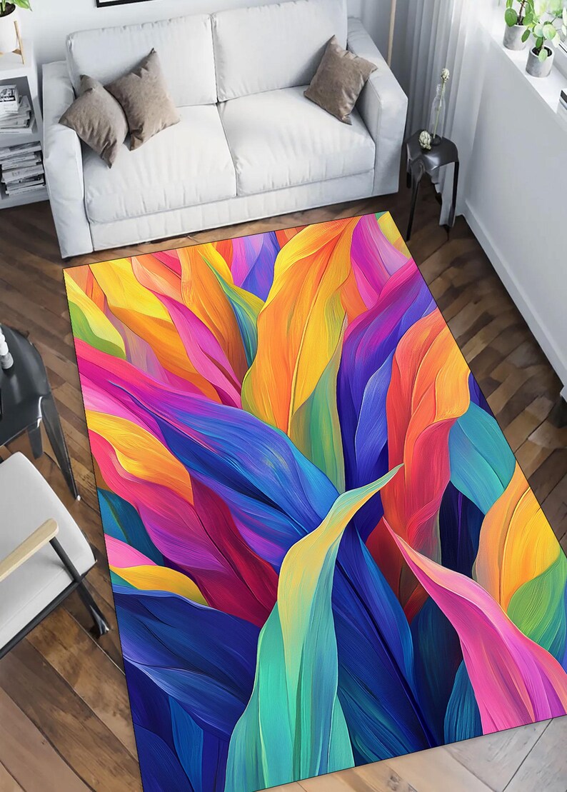 Colorful Abstract Outdoor Rug, Modern Art Carpet, Vibrant Balcony Patio ...