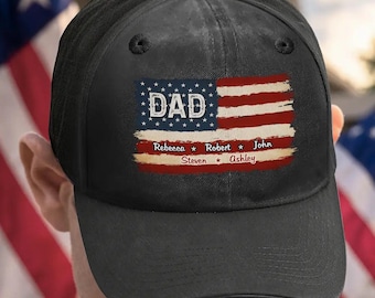 Personlig pappa amerikansk flagga denim basebollkeps – Anpassad texttryckt keps, tvättbar vintage flaggkeps