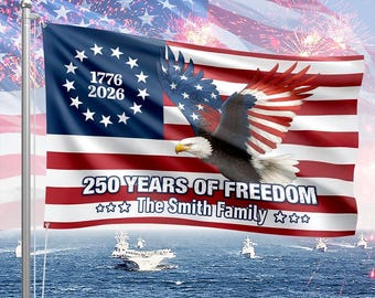 Personlig 250 års frihetsflagga | 1776-2026 Eagle Betsy Ross Banner