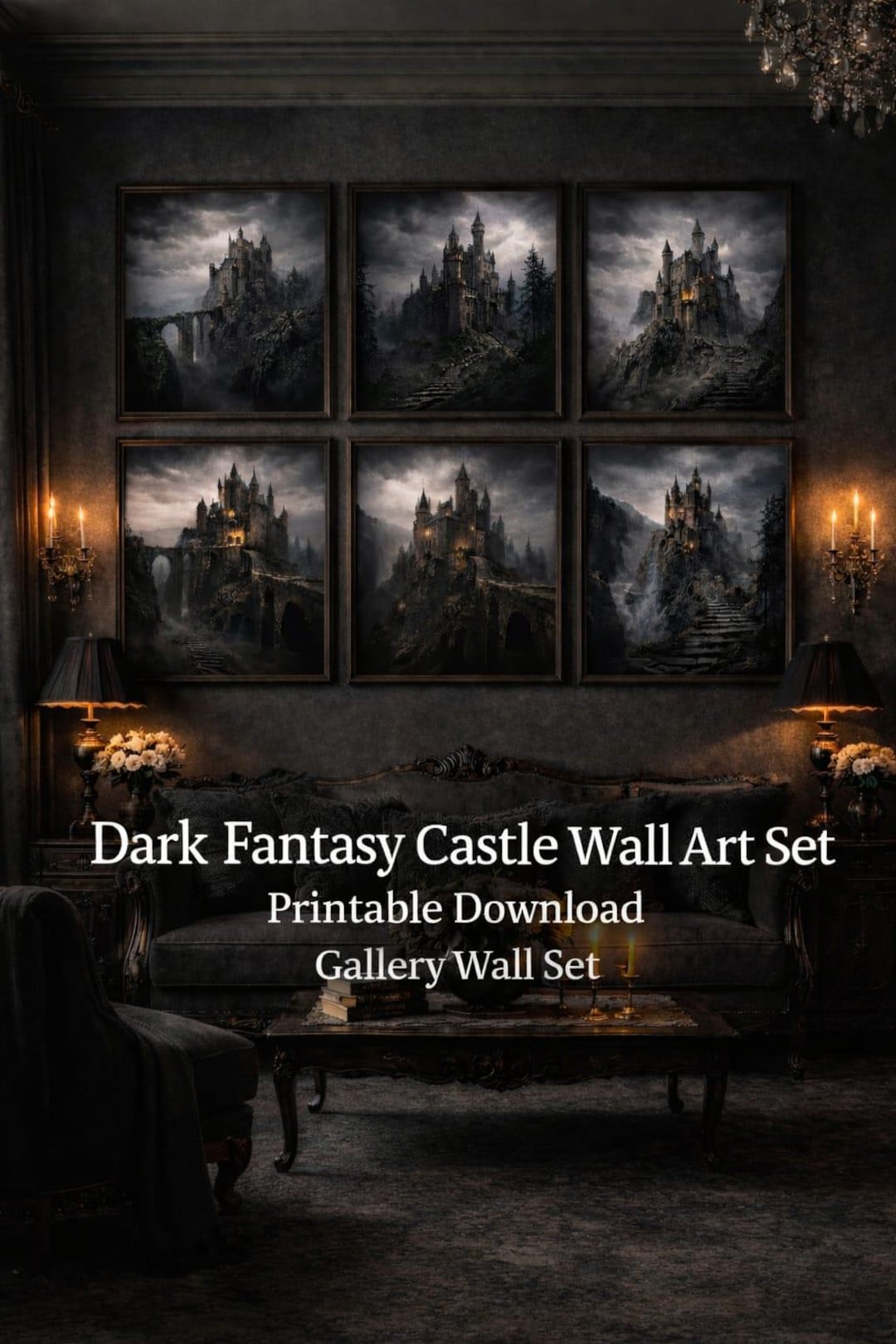 Dark Fantasy Castle Gallery Wall Art Set, Gothic Academia Printable ...