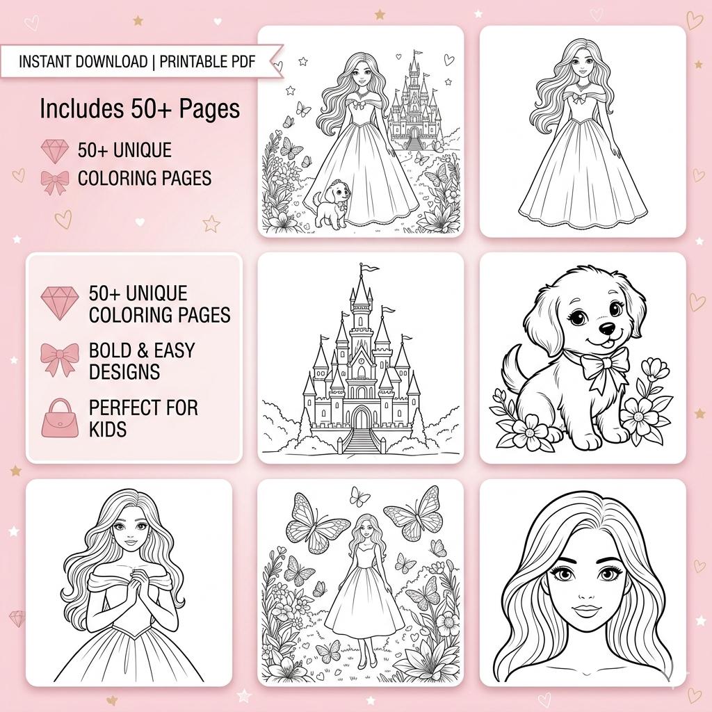 Barbie Drawing.pdf Barbie Coloring Book for Kids, Princess Fashion Mermaid Fun (instant ...