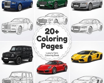 Car World Coloring Book for Kids and Adults | Luxury Cars, Supercars, SUVs (Digital Download)