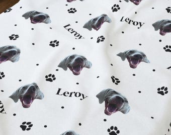 Custom Pet Face, Pet Pattern and Name Velveteen Plush Blanket