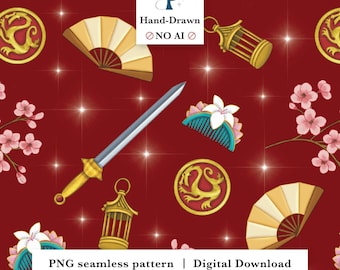 Warrior Princess Hand Drawn Subtle Icon Minimalist Seamless Pattern (Digital Download)