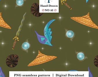 Last Dragon Princess Hand Drawn Subtle Icon Minimalist Seamless Pattern (Digital Download)