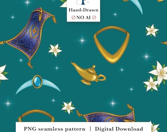 Arabian Princess Hand Drawn Subtle Icon Minimalist Seamless Pattern (Digital Download)