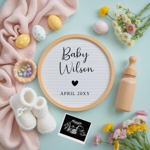 Oster-Schwangerschaftsankündigung, Social Media Gender Reveal, Ostereier, einige Häschen zu lieben, digitale Babyankündigung