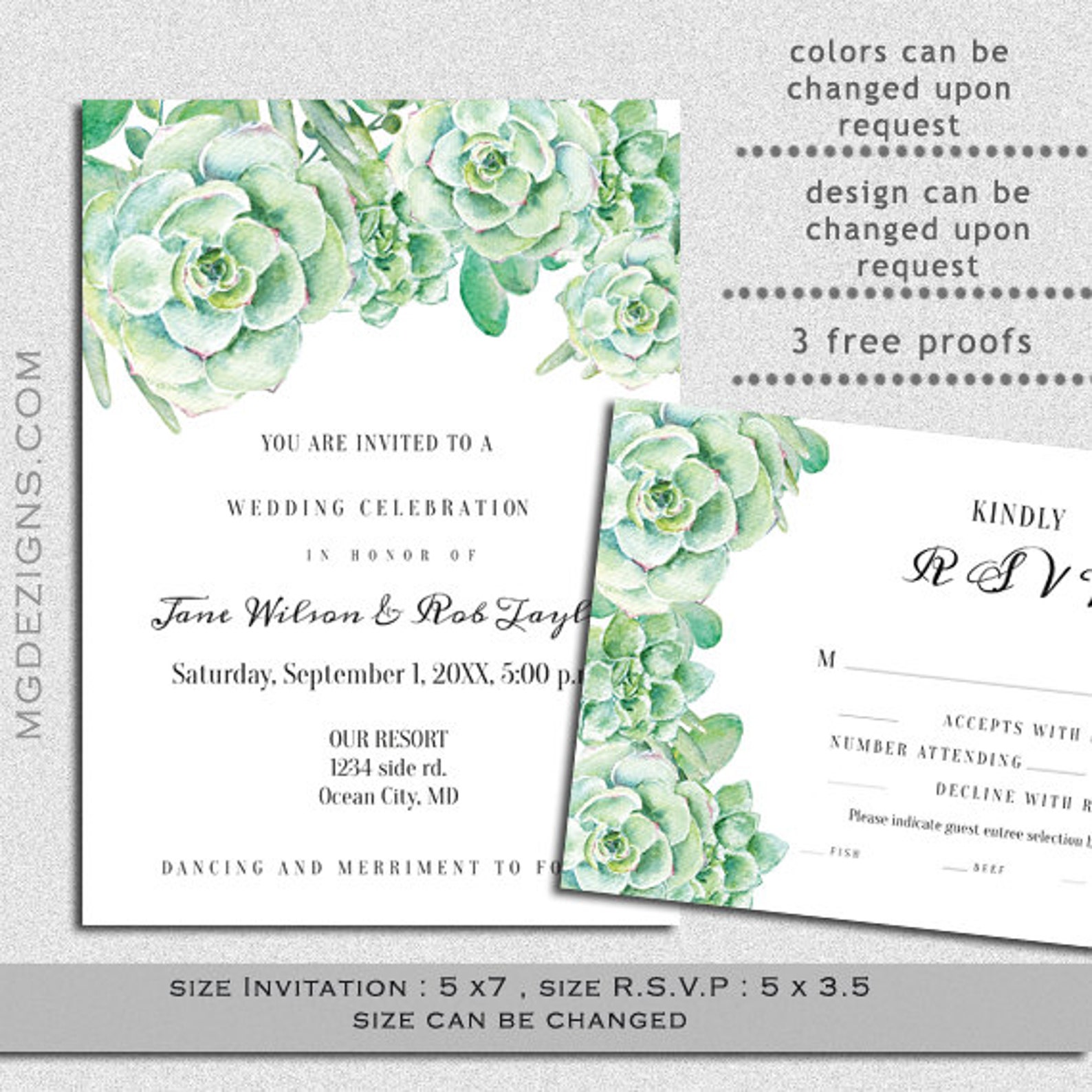 Succulent PRINTABLE Wedding Invitation Template Garden | Etsy