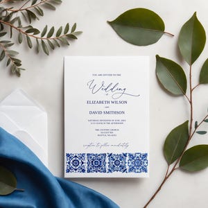 Blue Talavera Tile Wedding Invitation Set (Digital Download)