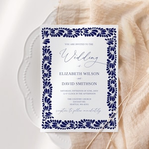 Juego de invitaciones de boda mexicanas en talavera azul / Invitación de boda / Código QR Rsvp