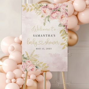 Floral Baby Shower Welcome sign, Baby Shower Welcome Sign, Girl Baby Shower sign, Pink Floral Welcome Poster, blush pink floral welcome sign