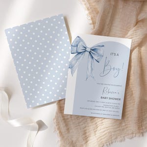 Blue Bow Baby Shower Invitation Template (Digital Download)
