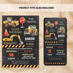 Convite de aniversário de construção | Modelo digital editável | Cartão para impressão