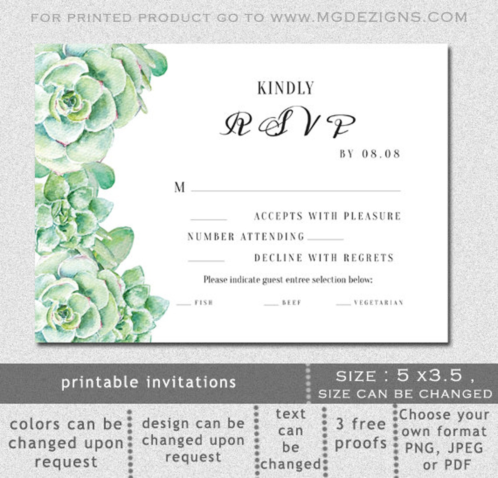 Succulent PRINTABLE Wedding Invitation Template Garden | Etsy