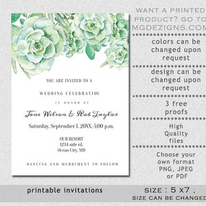Succulent PRINTABLE Wedding Invitation Template Garden | Etsy