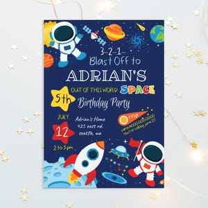 Astronaut Birthday Invitation Template Outer Space Party Galaxy First Birthday Invite Planets Boy Birthday Editable Digital DOWNLOAD