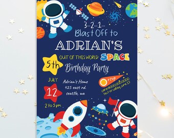 Astronaut Birthday Invitation Template: Galaxy Space Party (Digital Download)