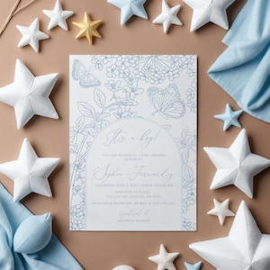 Blue Chinoiserie Baby Shower Invitation: Floral Boy Invite (Digital Download)