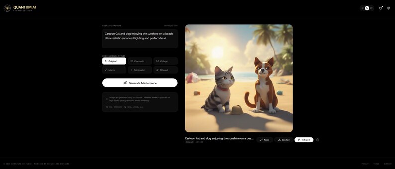 K&ouml;nnte beinhalten: Cartoon-Illustration einer Katze und eines Hundes am Strand. Die Katze ist grau und wei&szlig;, der Hund braun und wei&szlig;. Beide schauen den Betrachter an. Der Hintergrund zeigt Palmen, Sand und die Sonne.