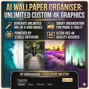 AI Wallpaper Organizer: aangepaste 4K grafische generator voor telefoon, tablet