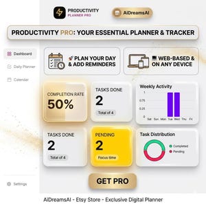 Digital Productivity Planner Web App | Modern Interactive Life Organizer | Bold Goal Tracker & Daily Planner