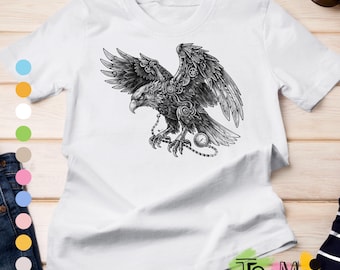 Eagle Graphic T-Shirt, Steampunk Bird Tee, Mechanical Eagle Print, Retro Animal Shirt, Detailed Art Tee