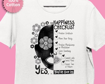 Happiness Checklist Shirt, Mental Health T-Shirt, Self Care Reminder Tee, Minimalist Positive Mindset Shirt