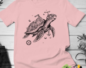 Steampunk Turtle T-Shirt, Mechanical Retro Graphic Tee