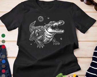 Mechanical Crocodile T-Shirt, Retro Reptile Graphic Tee, Steampunk Animal Art Shirt, Vintage Style Print