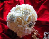Silk Rose Brooch Bridal Bouquet Cream Ivory Keepsake Broach