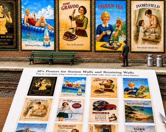 1930s 00 Gauge Railway Posters – Vintage Advertising Signs for Model Scenery