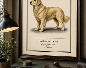Vintage Golden Retriever Print – Victorian Dog Wall Art, Country House Decor