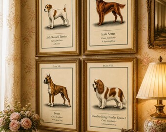 Victorian Dog Prints – Jack Russell, Irish Setter, Boxer, Cavalier Portraits, Wall Art